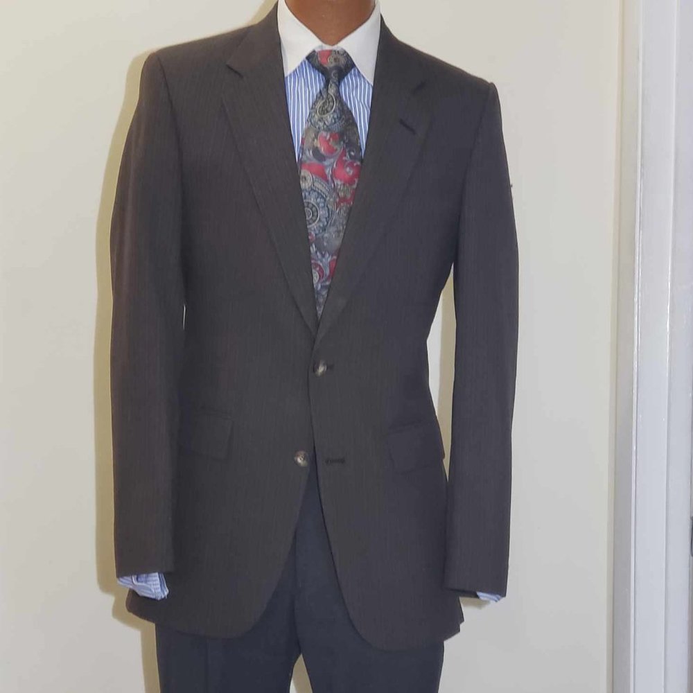 Vintage brown pinstripe jacket Nino Cerutti english cut slimming 36L